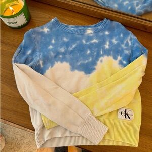 Calvin Klein Blue and Yellow Tie-Dye Sweater